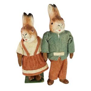 Antique Germany Bunny Rabbit Candy Container Set Composite Felt Outfits